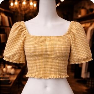 BB DAKOTA by Steve Maddem FinaPlaid Smocked Yellow Top